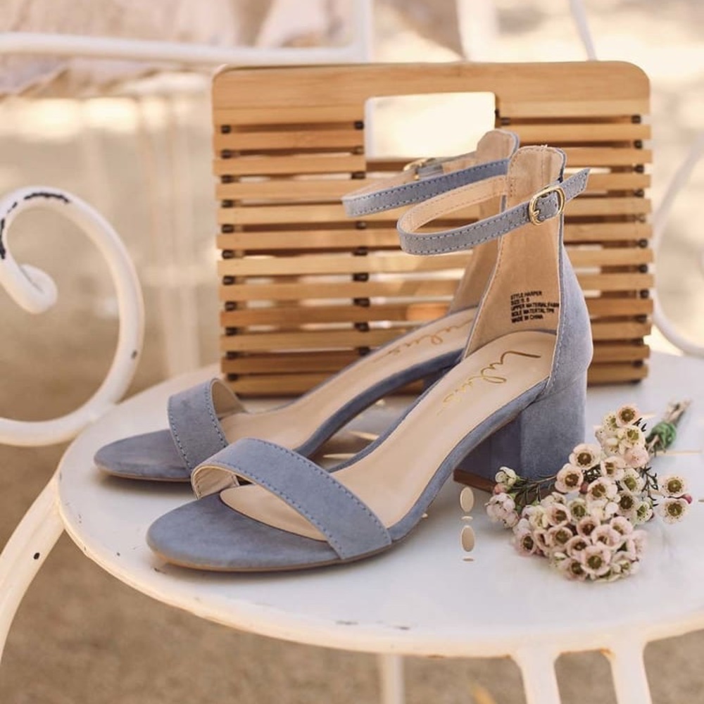 Lulu’s blue suede ankle strap heels